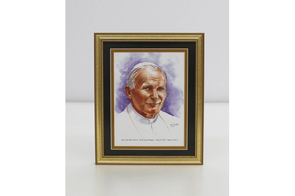 Pope Saint John Paul II Framed Watercolor Print 8x10