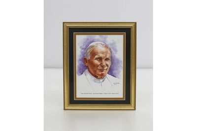 Pope Saint John Paul II Framed Watercolor Print 8x10