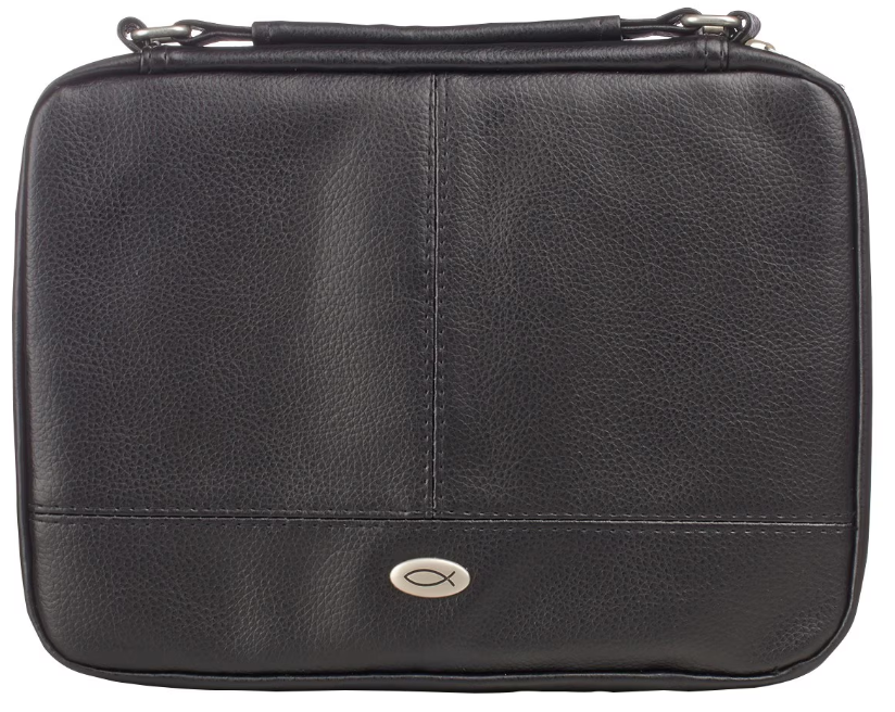 Two-fold Black Faux Leather Organizer Bible Cover- Choose Size