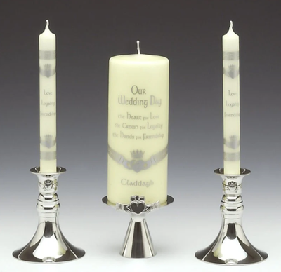 Mullingar Pewter Claddagh Wedding Unity 3PC Candle Holder (candles not included)