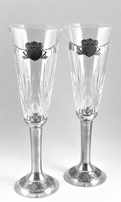 Mullingar Pewter Claddagh Crystal Flute Set