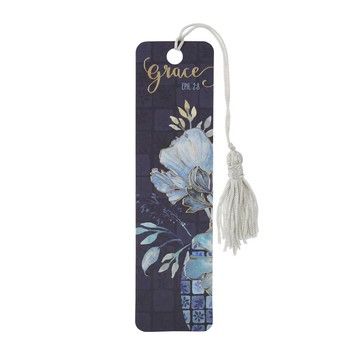 Grace Blue Floral Bookmark with Tassel - Ephesians 2:8 Grace Blue Floral Bookmark with Tassel - Ephesians 2:8