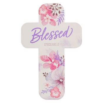 Blessed Purple Floral Cross Bookmark - Ephesians 1:3