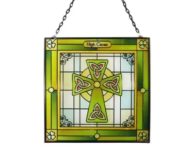 Celtic Cross of Light Stained Glass Hanging Panel
