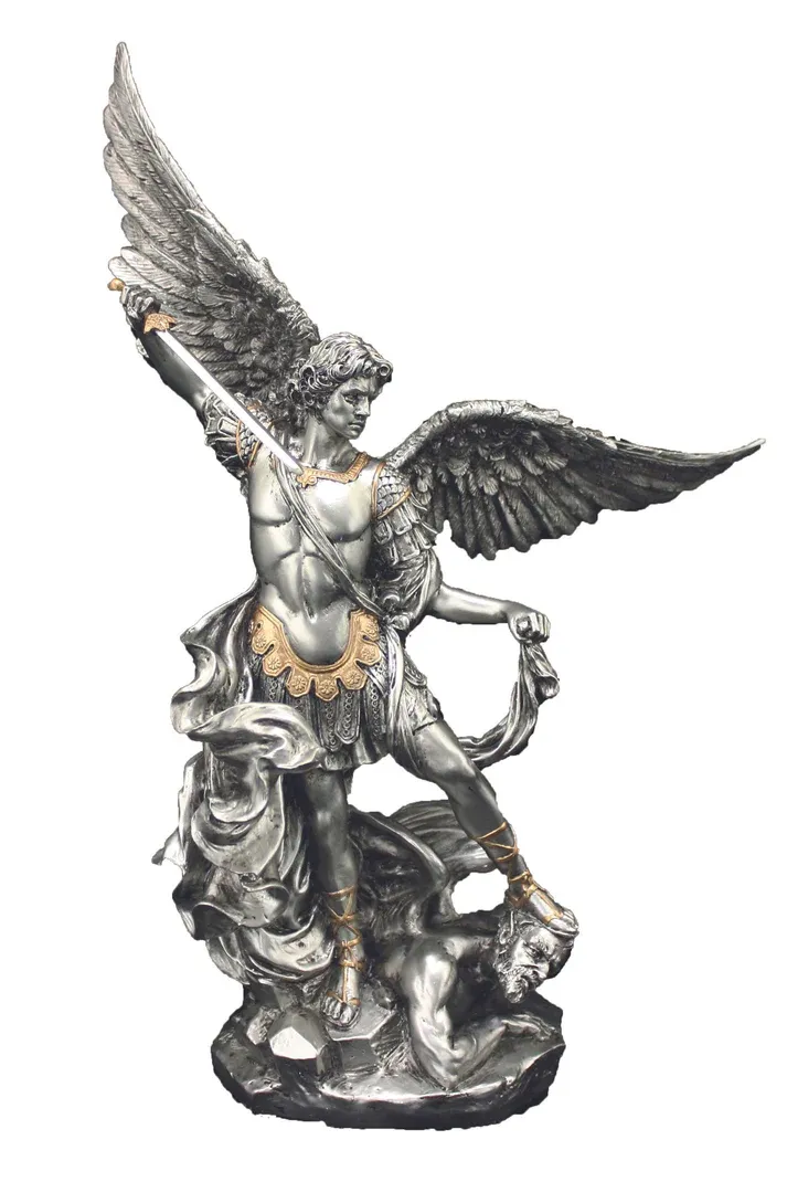 9&quot; St. Michael Pewter Style with Gold Trim