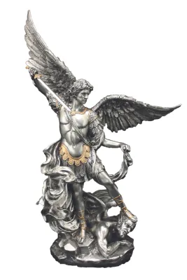 9&quot; St. Michael Pewter Style with Gold Trim