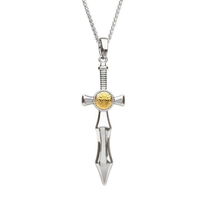 Sterling Silver Cross with Gold Plated Bead on 22&quot; Spiga Chain