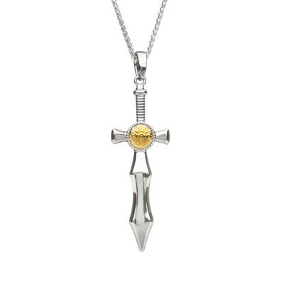 Sterling Silver Cross with Gold Plated Bead on 22&quot; Spiga Chain