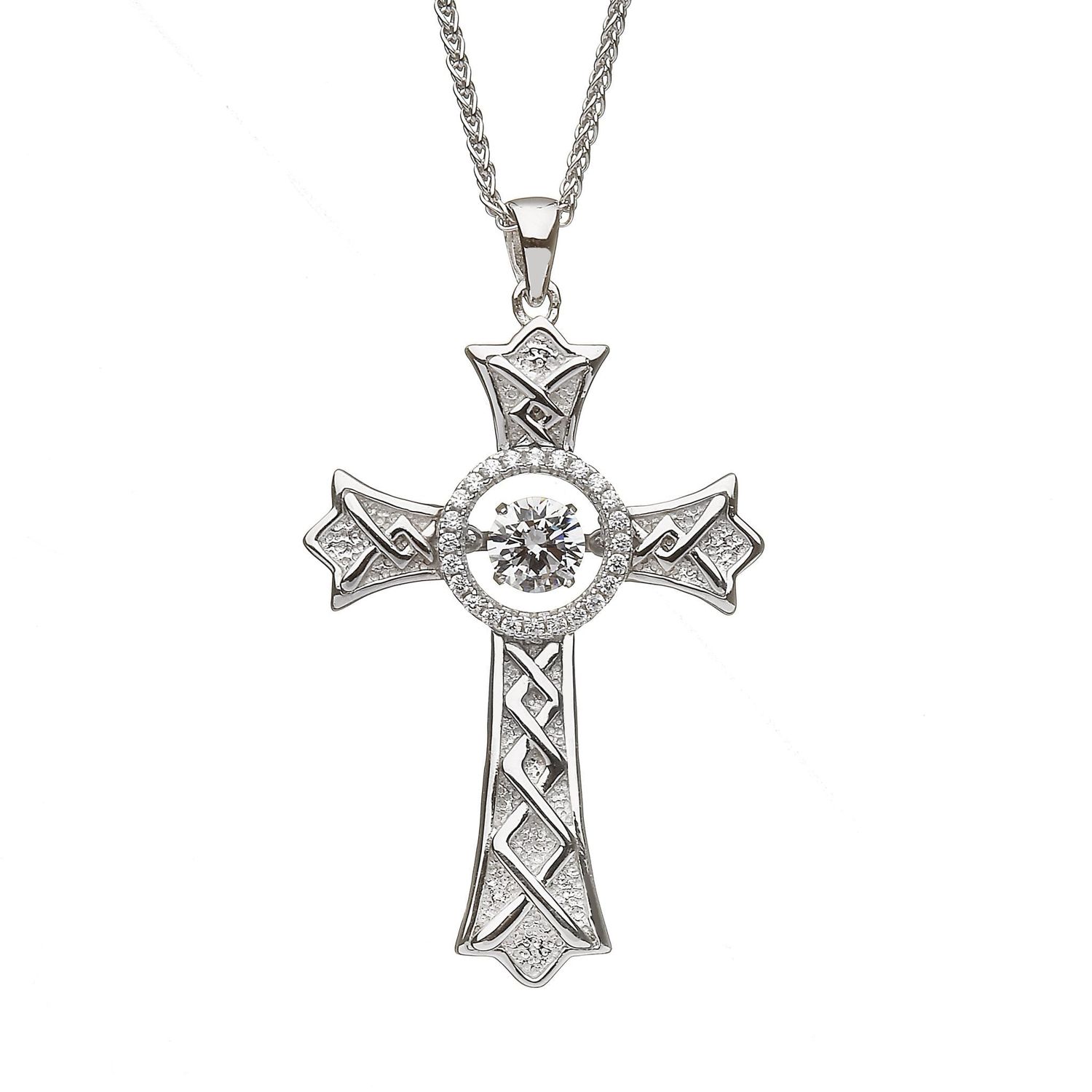 Sterling Silver Damhsa Pointed Cross with Dancing CZ