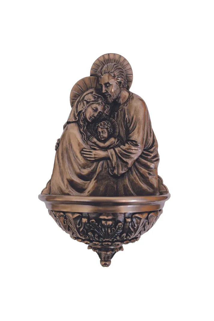 9&quot; Holy Family Holy Water Bronze Font Disc.