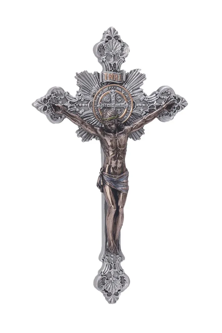 7.75&quot; Saint Benedict Bronze Pewter Crucifix