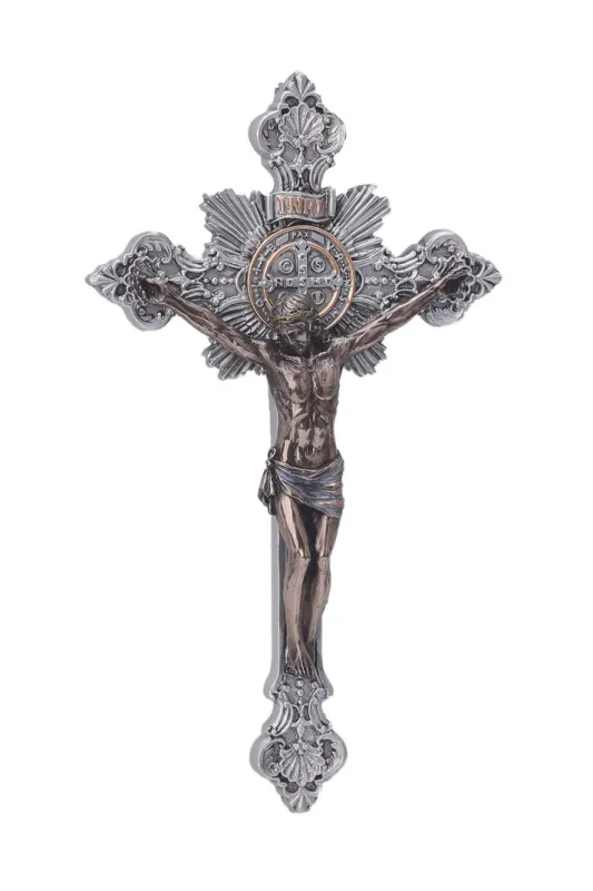 7.75&quot; Saint Benedict Bronze Pewter Crucifix
