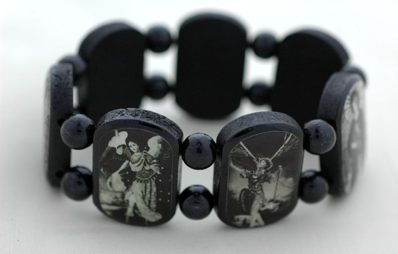 Brazilian Wood Bracelet- 7 Angels, Black and White Pictures Disc.