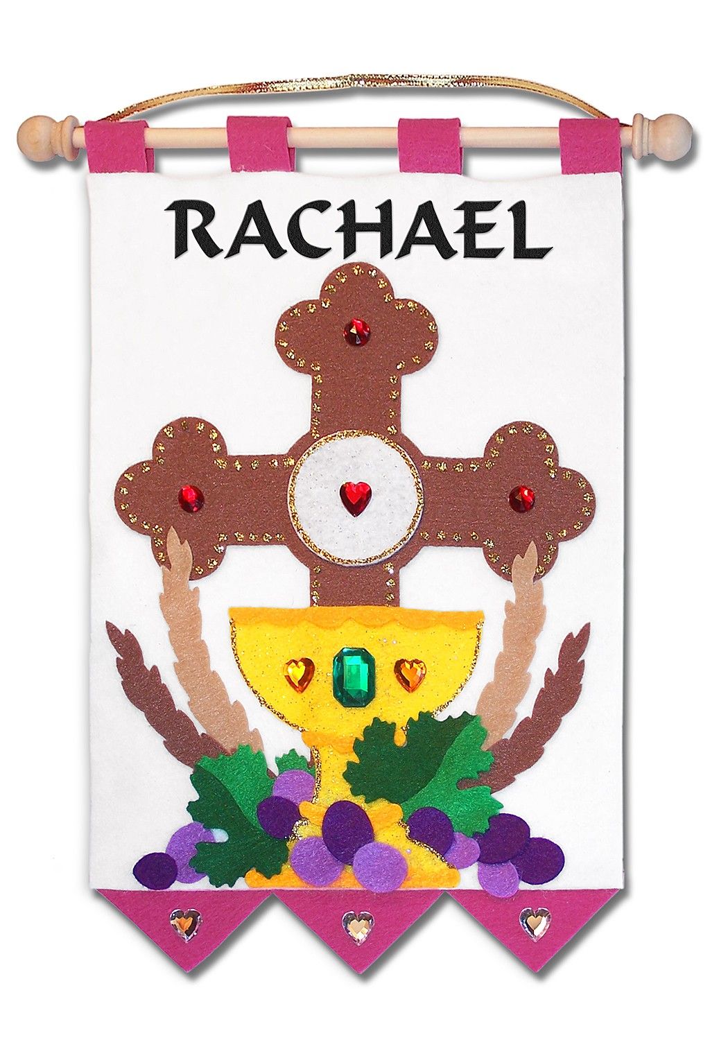 First Communion Banner Kit, 9 in. x 12 in., Cross of Redemption, Rose