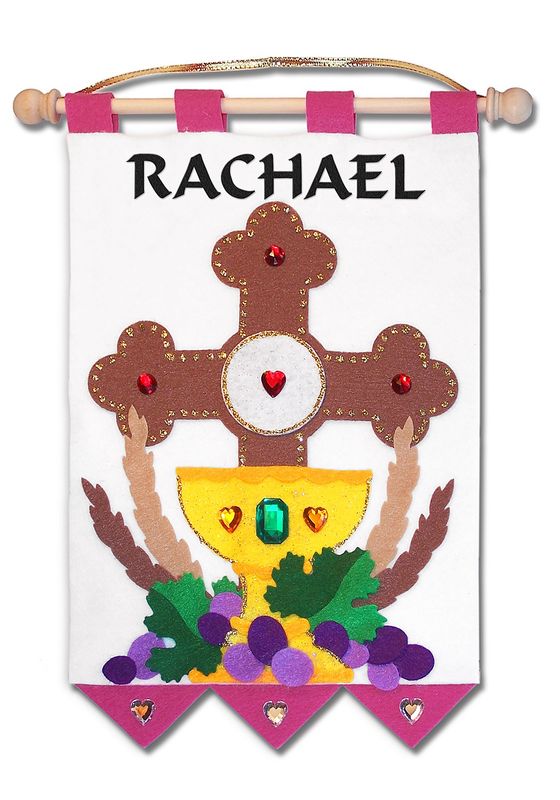 First Communion Banner Kit, 9 in. x 12 in., Cross of Redemption, Rose