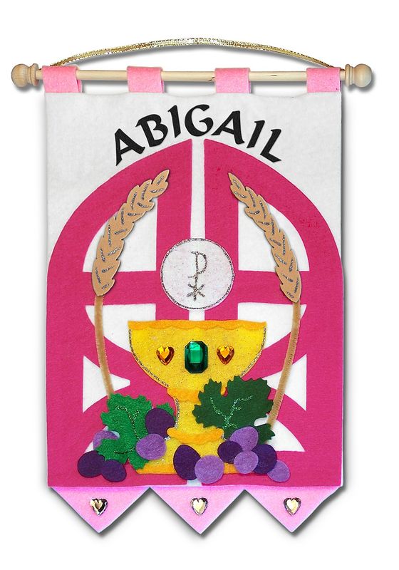First Communion Banner Kit, 9 in. x 12 in., Gates of Heaven, Rose