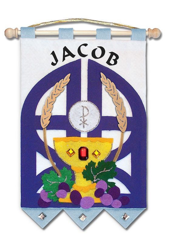 First Communion Banner Kit, 9 in. x 12 in., Gates of Heaven, Royal Blue