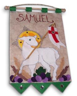 First Communion Banner Kit, 9 in. x 12 in., Lamb of God, Emerald Green Disc.