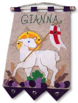 First Communion Banner Kit, 9 in. x 12 in., Lamb of God, Royal Purple Disc.