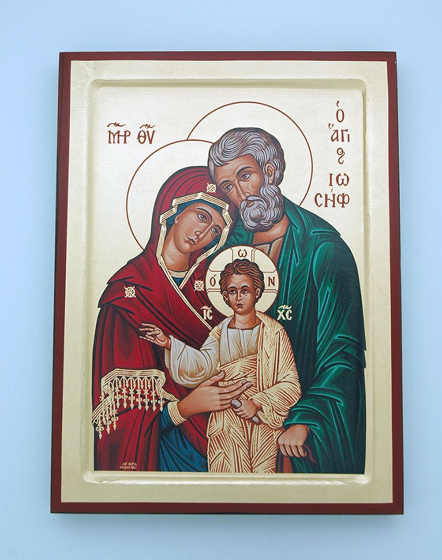 Greek Hand Painted Serigraph, Holy Family, 7x9 in.