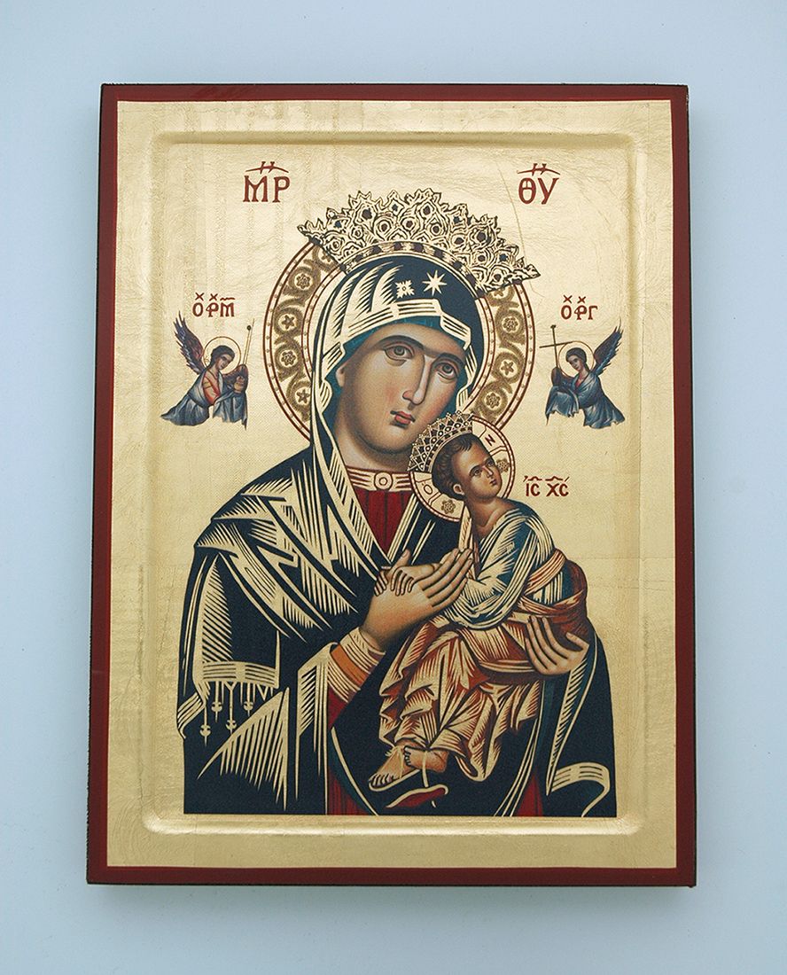 Greek Hand Painted Serigraph, Perpetual Help, 7x9 in.