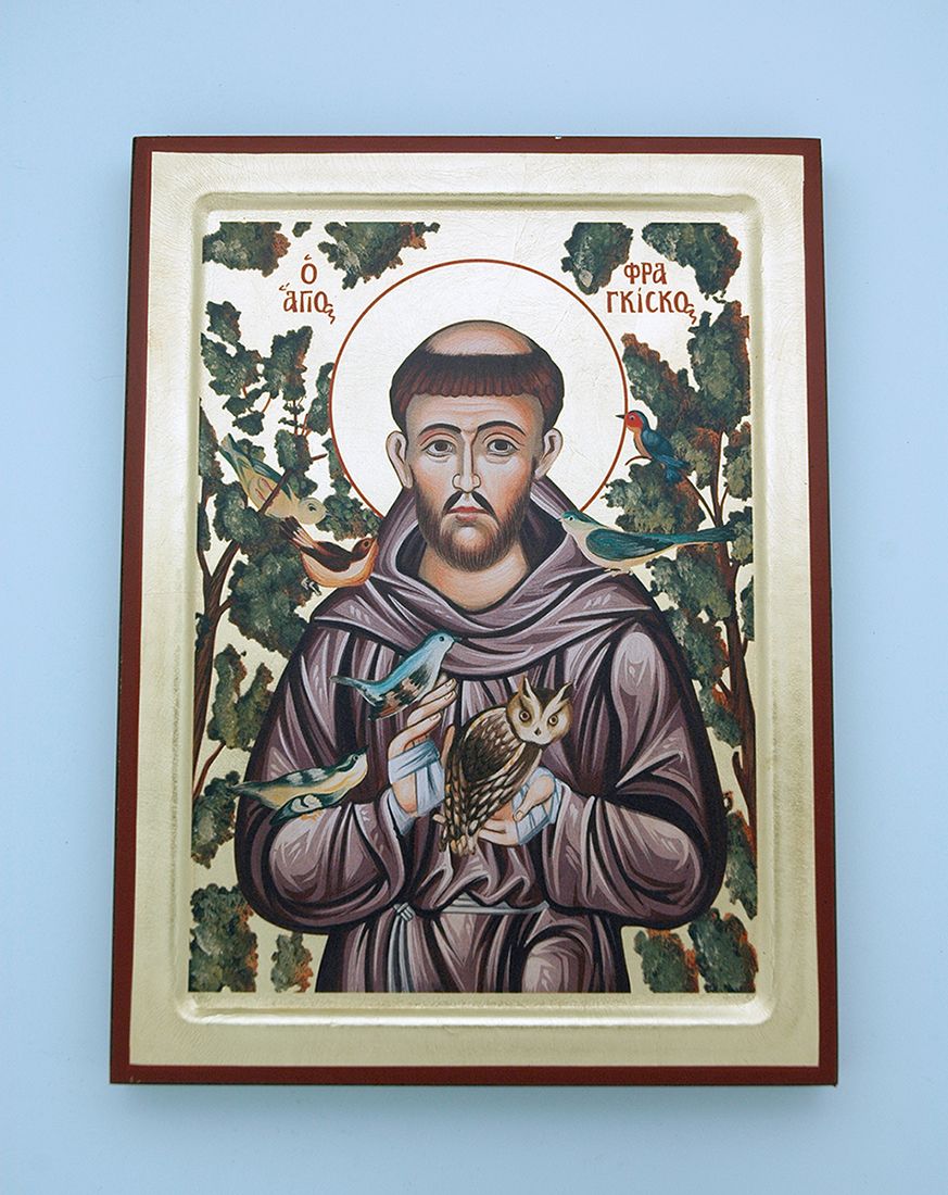 Greek Hand Painted Serigraph, Francis, 7x9 in.