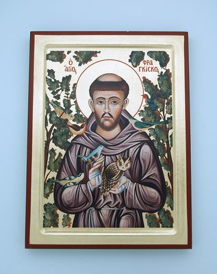 Greek Hand Painted Serigraph, Francis, 7x9 in.