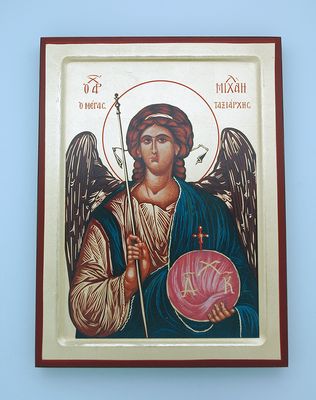 Greek Hand Painted Serigraph, St. Michael, 7x9 in.