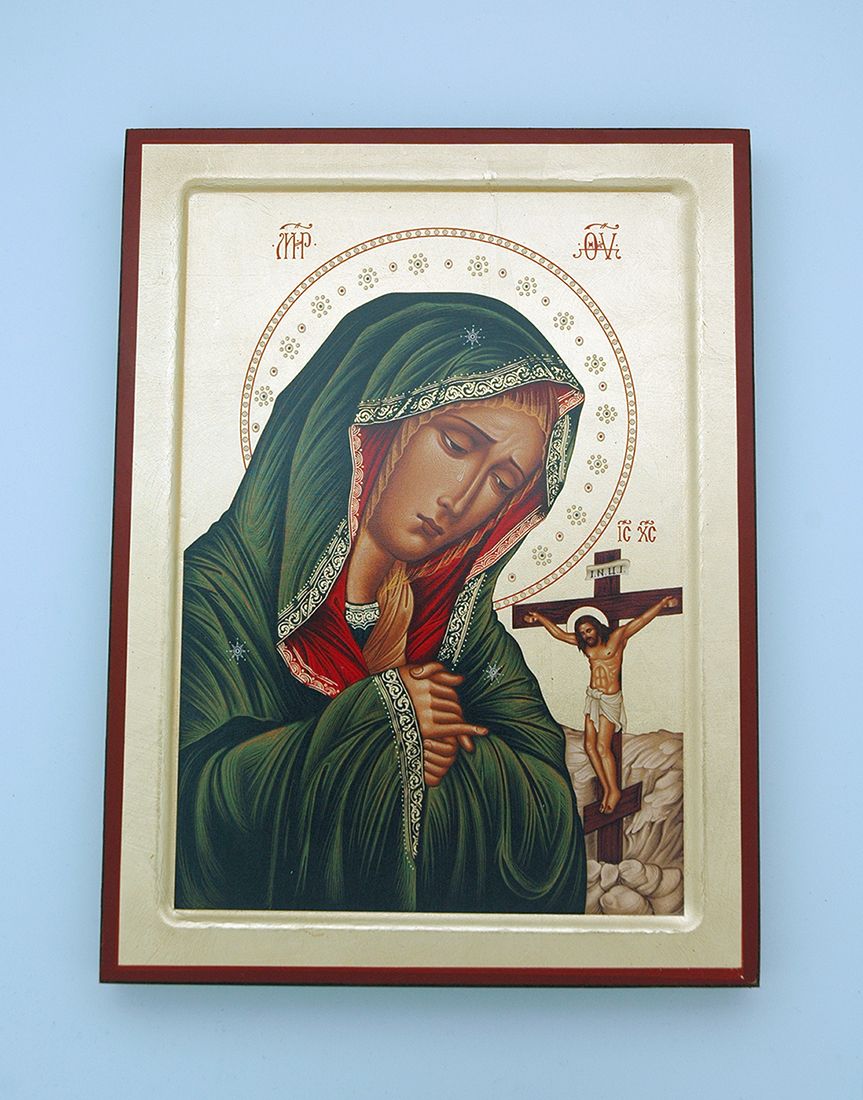 Greek Hand Painted Serigraph, Our Lady of Sorrows, 7x9 in.