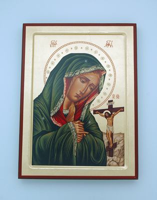 Greek Hand Painted Serigraph, Our Lady of Sorrows, 7x9 in.