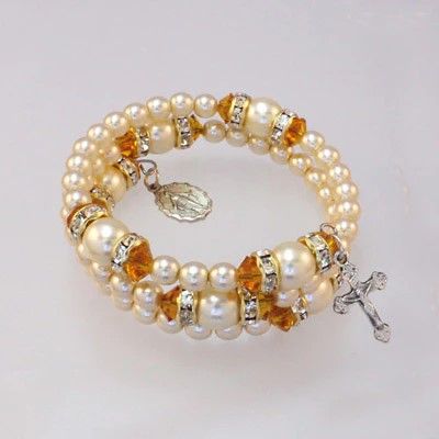 Religious Rose Bracelet with Pearls