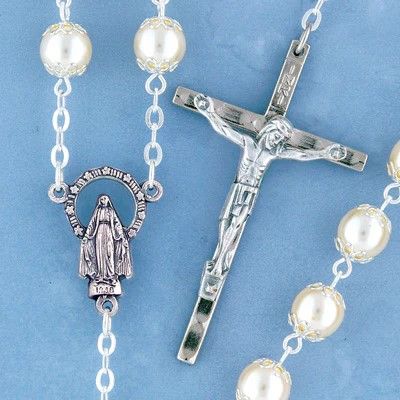 Adult Rosary Silver with Large Pearls