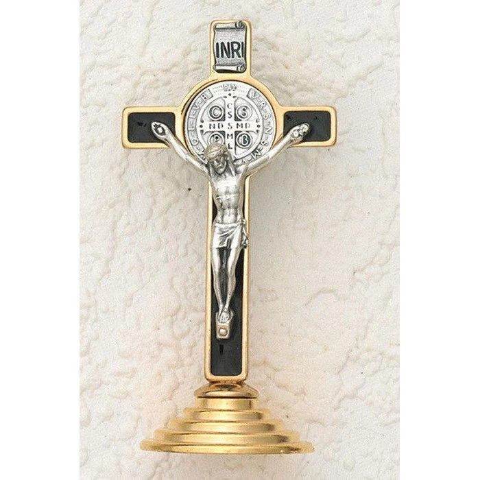 3&quot; Gold Tone Saint Benedict Cross on Base
