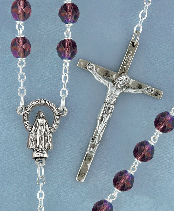7mm Firepolished Bead Rosary Amethyst
