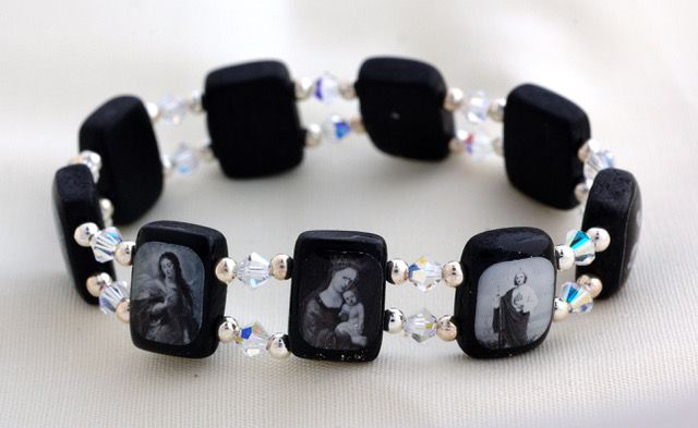Brazilian Wood Bracelet- Black &amp; White Saints Swarovski Crystals