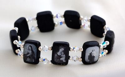 Brazilian Wood Bracelet- Black &amp; White Saints Swarovski Crystals