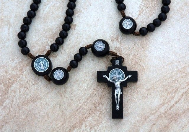 Brazilian Saint Benedict Black Wood Rosary