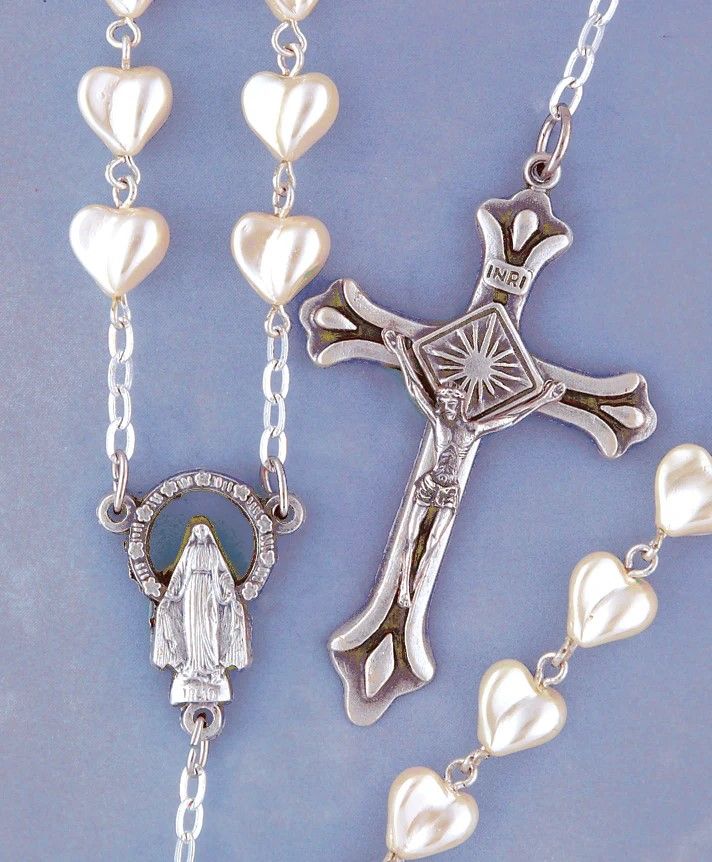 Adult Rosary Large Hearts White