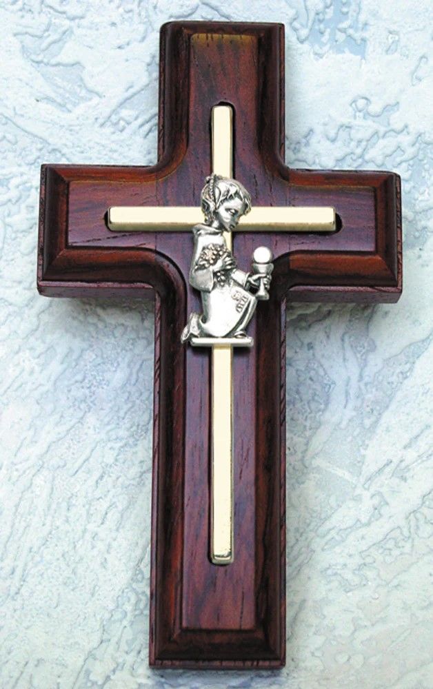 Rosewood Cross with Communion Girl Figurine