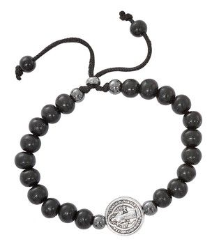 Men&#39;s Black Wood Adjustable St. Benedict Bracelet