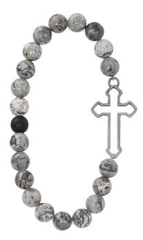 Men&#39;s Piccaso Stone Cross Rosary Bracelet