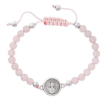 Adult Rose Quartz St. Benedict Corded Bracelet