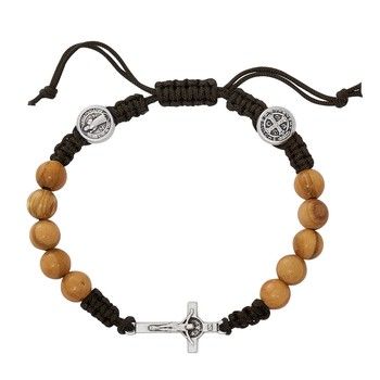 Adult Olive Wood St. Benedict Corded Bracelet
