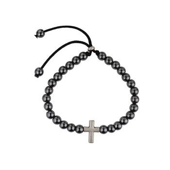 Adult Hematite Cross Bracelet, Adjustable