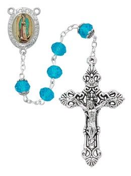 Our Lady of Guadalupe Aqua Crystal Rosary
