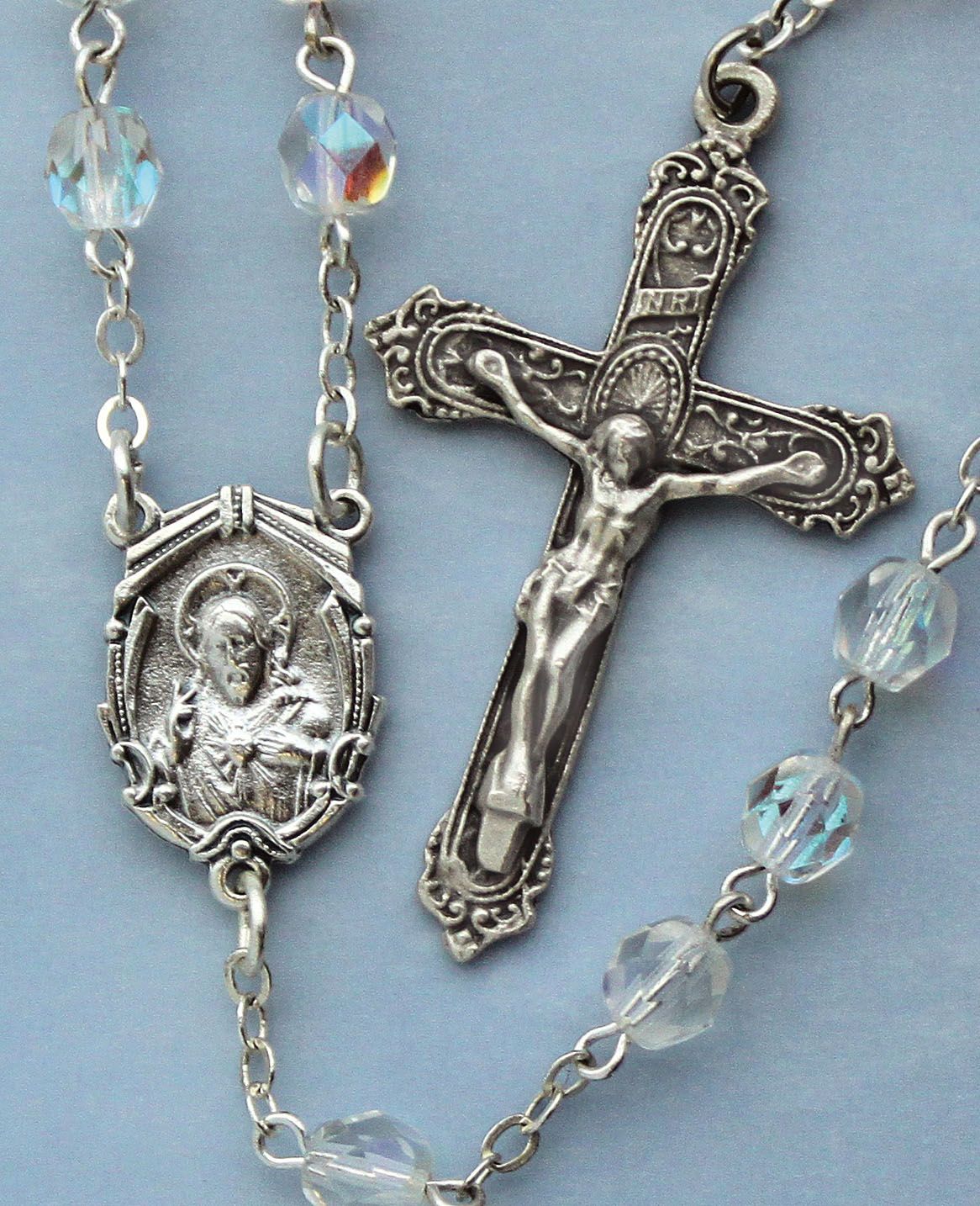 Adult Rosary Aurora Borealis  Crystal 6mm Disc.