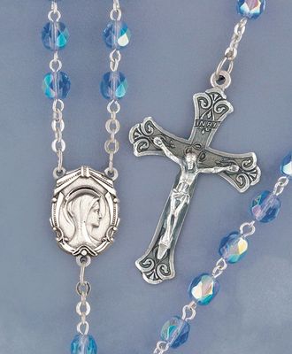 Adult Rosary Aurora Borealis Sapphire 6mm
