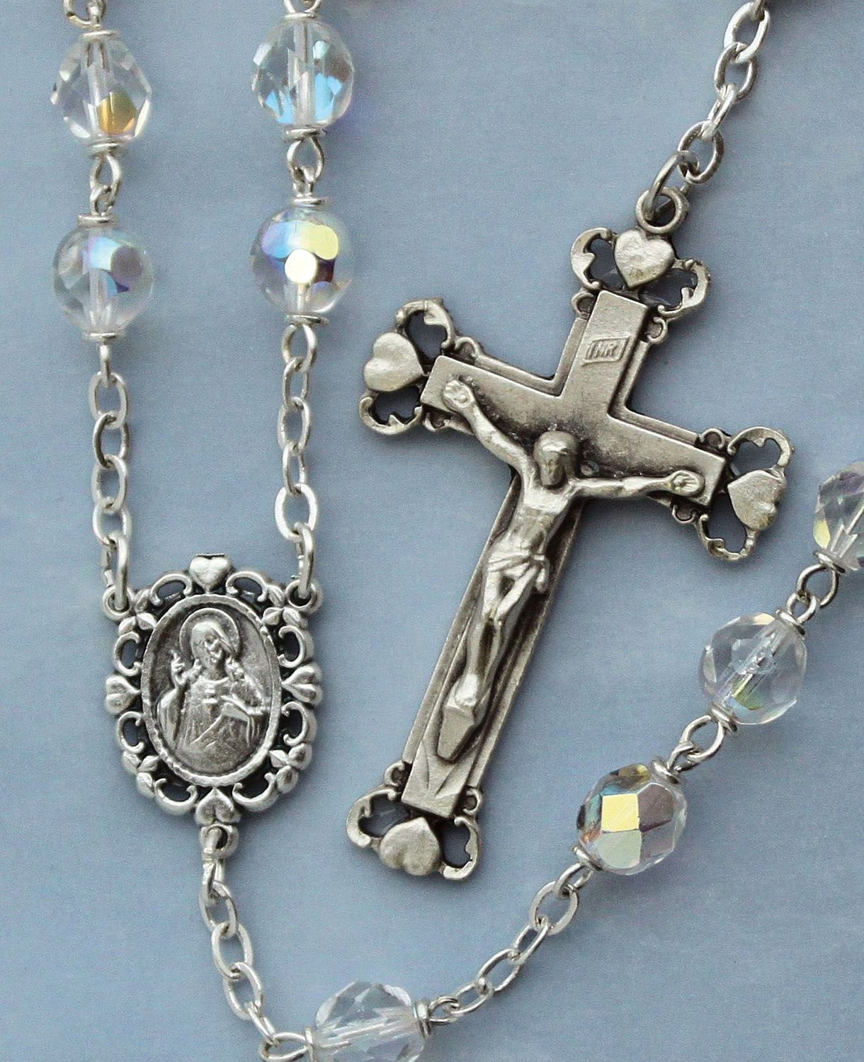 Adult Rosary Fire Polished Crystal 7mm