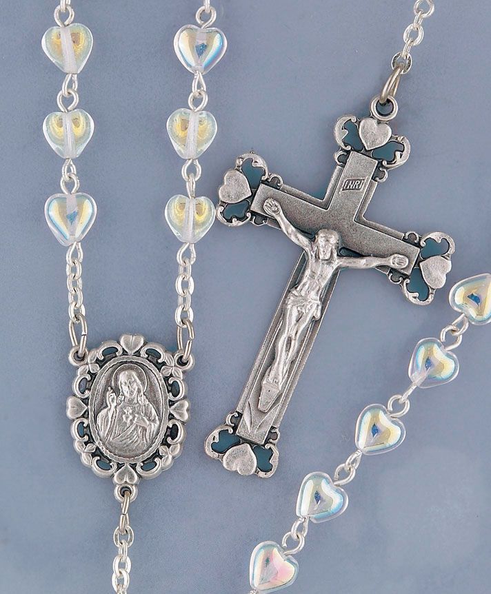 Adult Rosary Crystal Heart 6mm Disc.