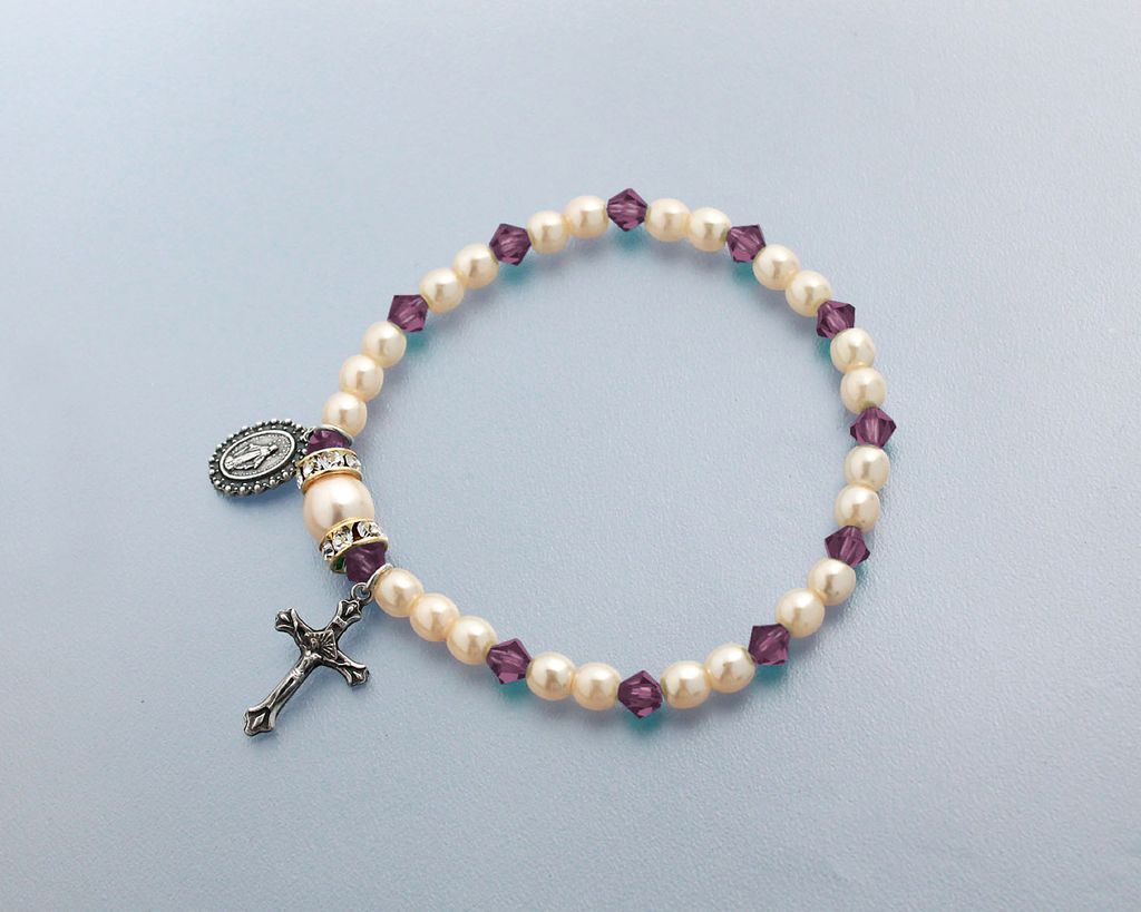 Birthstone Stretch Rosary Bracelet February Amethyst